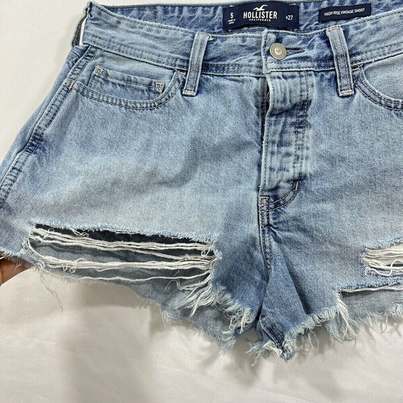 Hollister High Rise Vintage Button Fly Short Distressed Raw Hem Size 27 - Picture 6 of 12